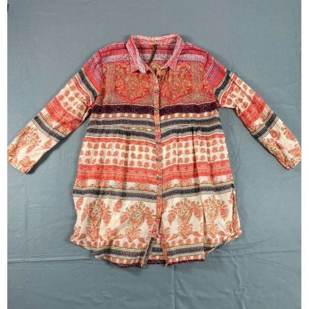 Aratta Silent Journey Top Shirt Women M Lightweight Semi-Sheer Artsy Boho Floral